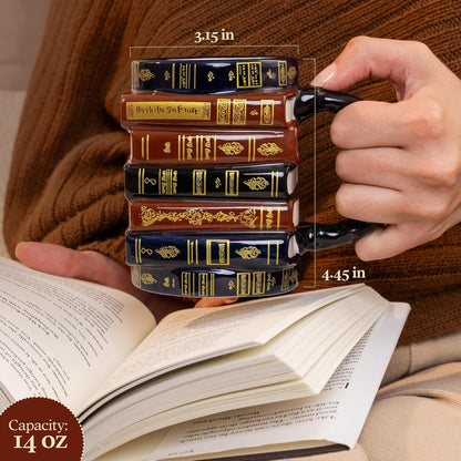3D Stacked Vintage Book Mug: Cozy Library Style Coffee Cup for Book Lovers, Reading Nook & Home Desk