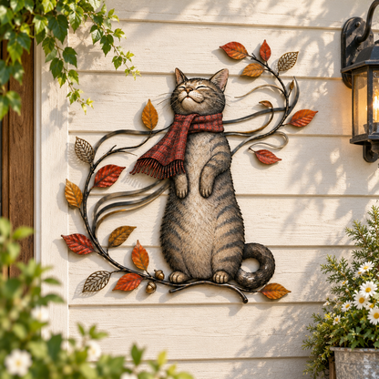 Autumn Cat Metal Wall Decor
