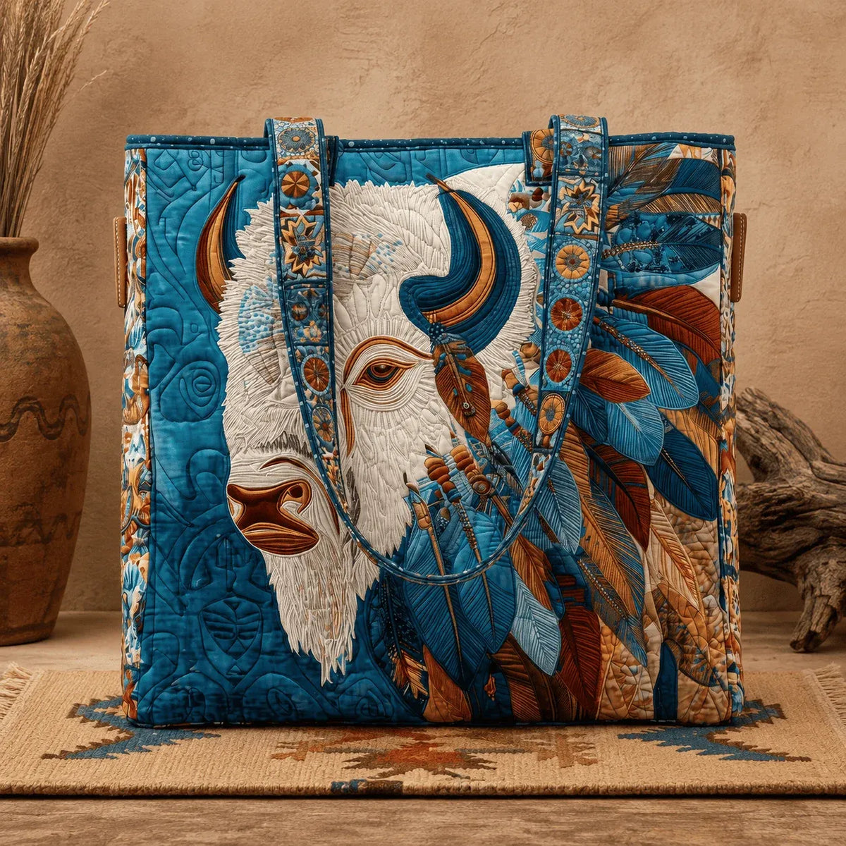 Sacred White Buffalo quilted tote