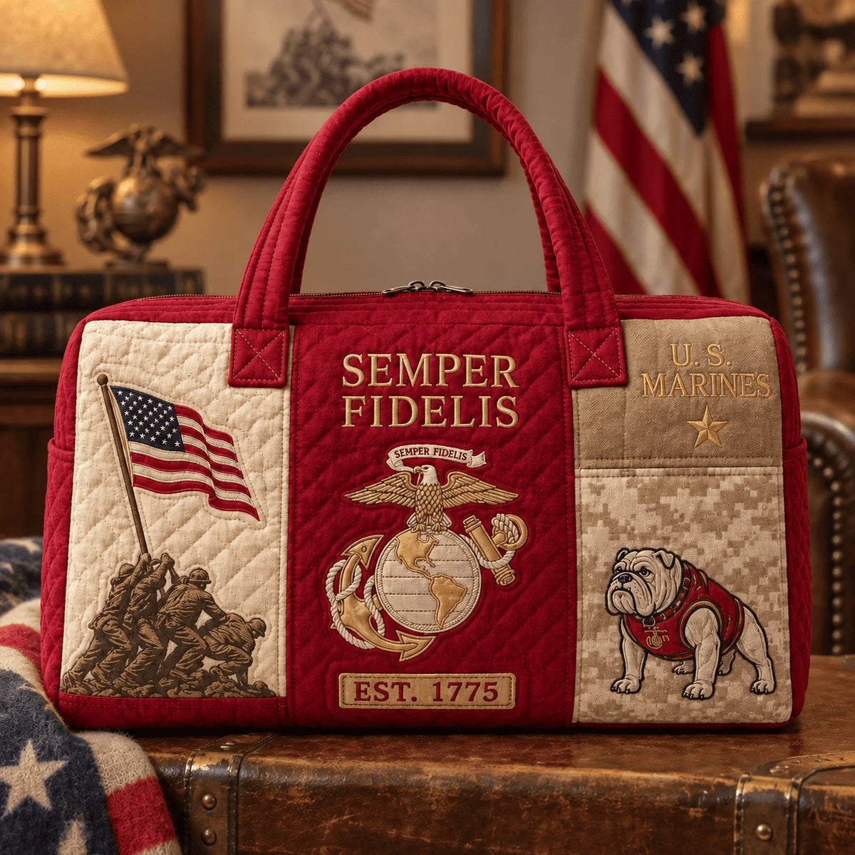 100% Handmade US Military Heritage Quilted Duffel Bag(𝐌𝐢𝐜𝐡𝐚𝐞𝐥 𝐇𝐚𝐫𝐫𝐢𝐬 𝐇𝐚𝐧𝐝𝐦𝐚𝐝𝐞®)