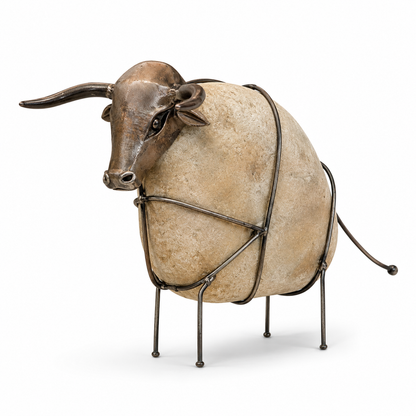 Vintage Stone-Look Bull Figurine