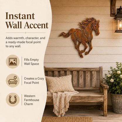 Rustic Running Horse Metal Wall Decor