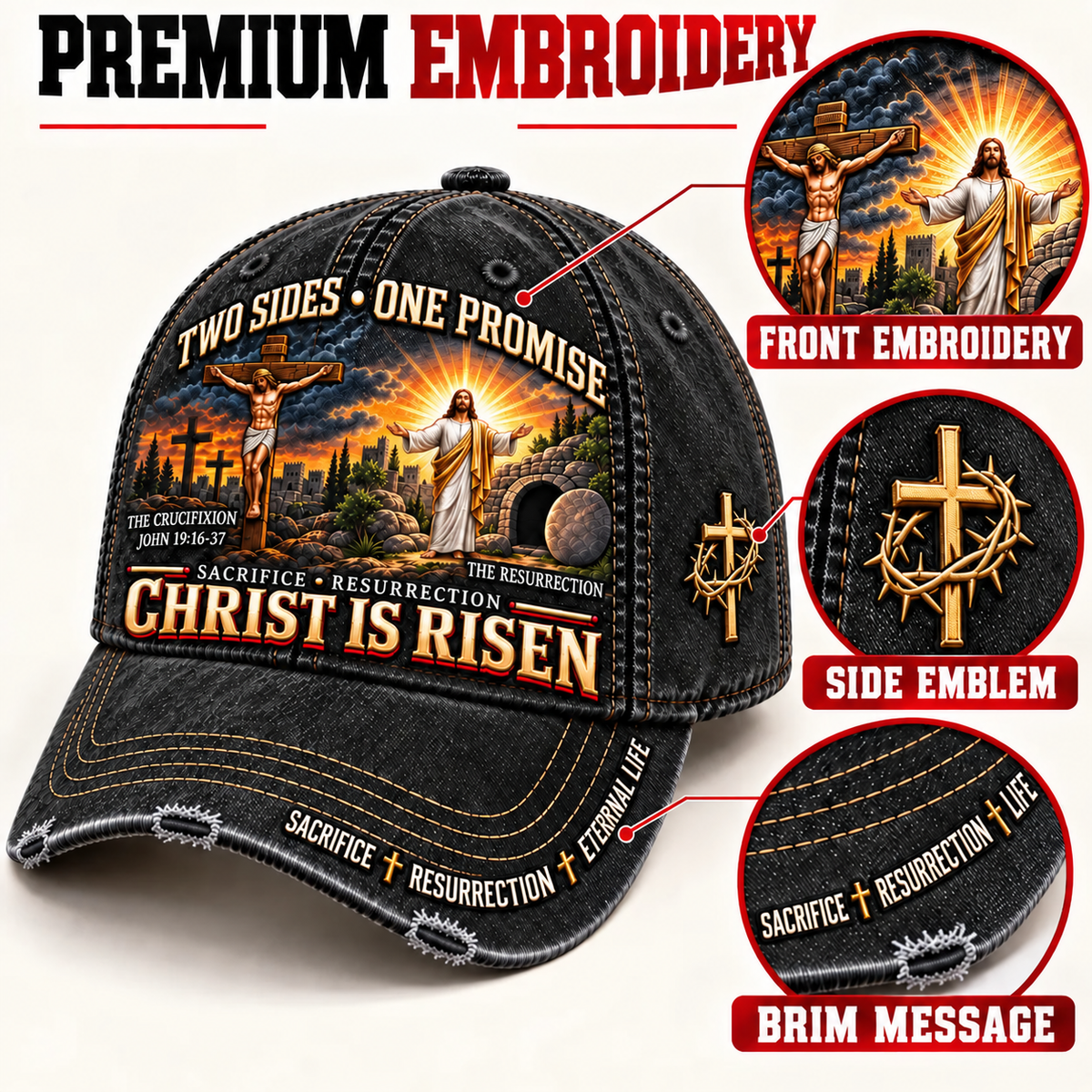 🔥Last Day 50% OFF ✝️ Christ Is Risen Two Sides One Promise Baseball Cap