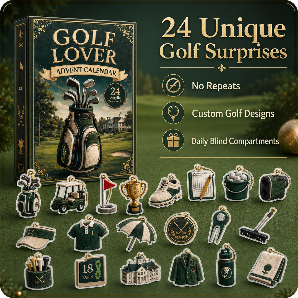 🎄⛳24-Day Golf Charm Holiday Countdown 🎁✨