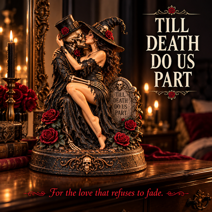 🖤🥀 Till Death Do Us Part – Gothic Witch & Skeleton Lovers Statue