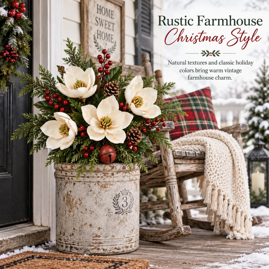 Vintage Magnolia Christmas Planter Pick