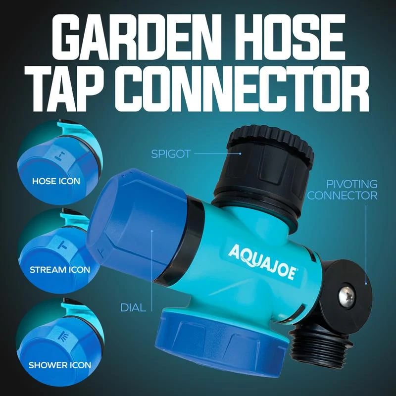 Garden hose tap connector parts and faucet setting dial