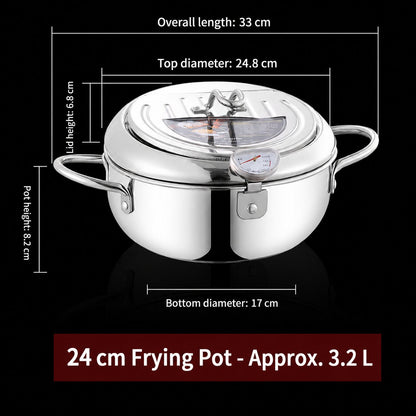🍤🌡️ Japanese-Style Frying Pot – 304 Stainless Steel with Thermometer & Draining Basket