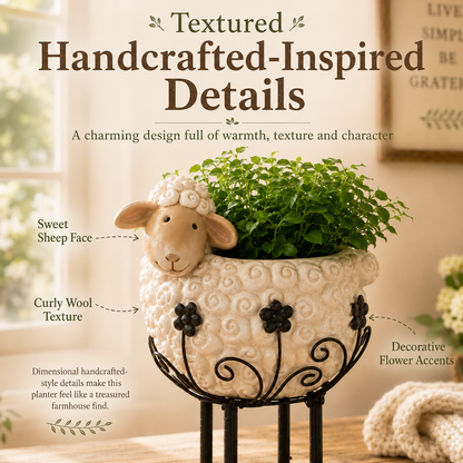 🐑✨Cute Farmhouse Sheep Planter with Iron Stand
