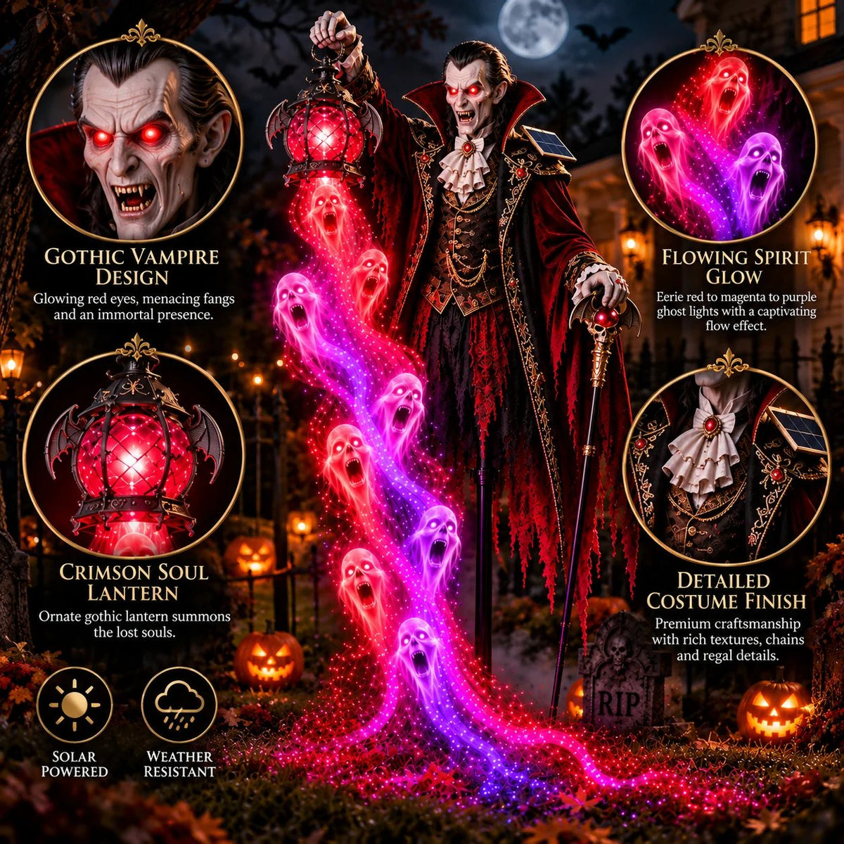 🎁 Today Only: 50% OFF 🎁🧛 Vampire Lord Crimson Soul Solar Garden Light