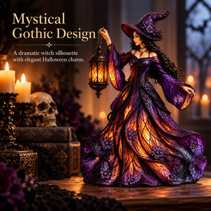 🧙‍♀️ Gotische Halloween-Hexenfigur mit LED-Laterne