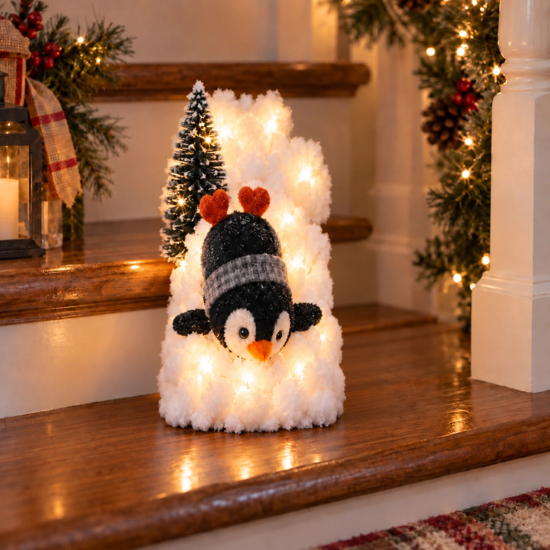 Penguin Christmas Stair Snow Decor