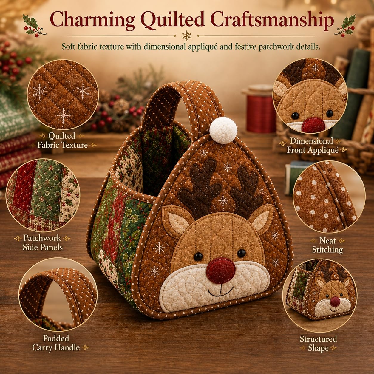 🎄🧺 Cozy Christmas Quilted Basket – DIY Sewing Project or Ready-Made Holiday Storage