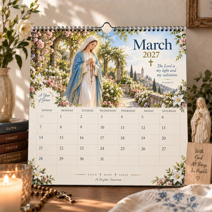 2027 Blessed Mother Wall Calendar – A Year of Grace, Hope & Prayer | Virgin Mary Christian Faith Calendar