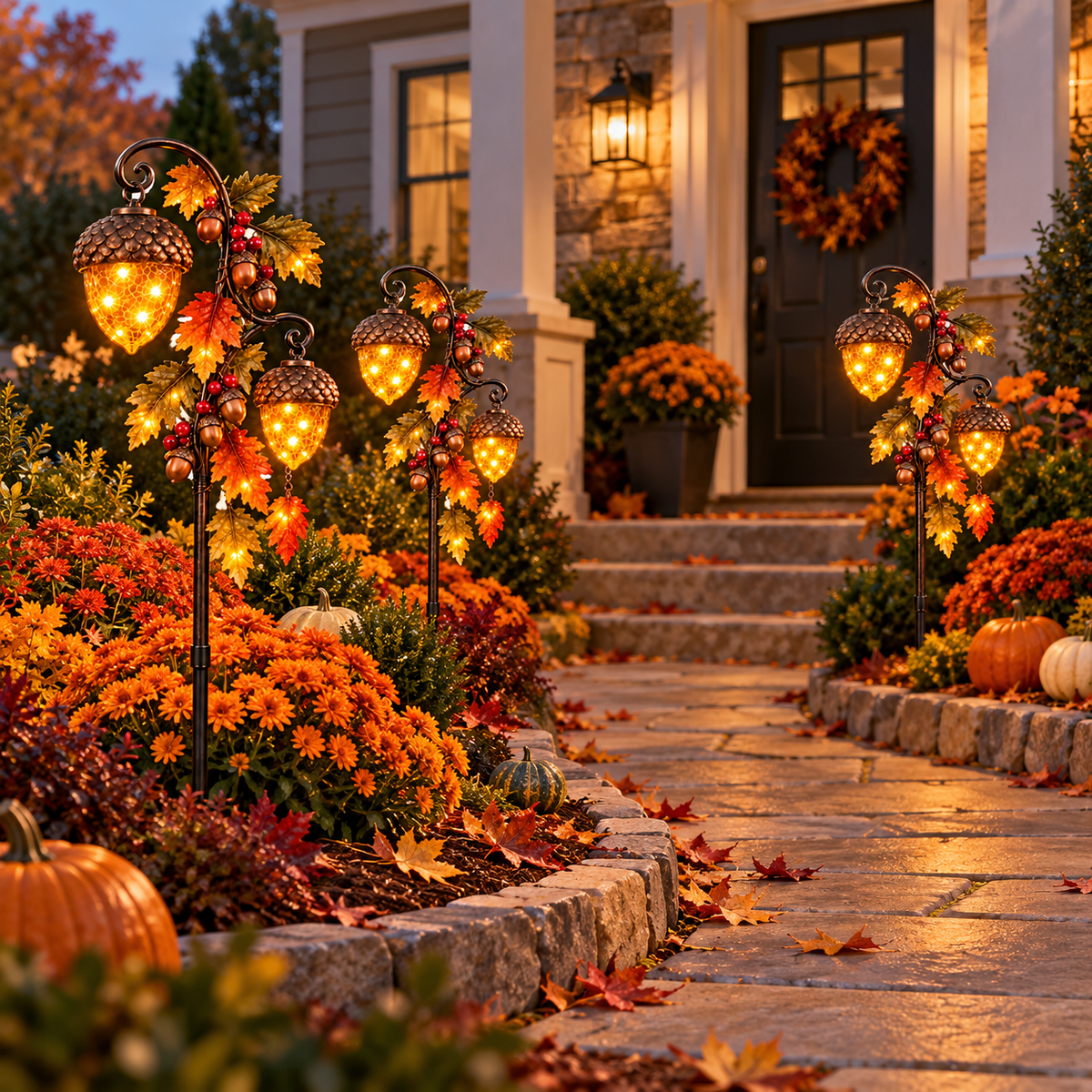 🔥 Last Day 49% OFF-🍁 Autumn Acorn Glow™ – Solar Double Acorn Garden Stake Light🎁