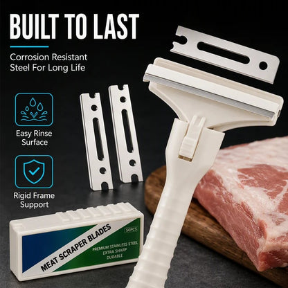 🥩🔥Stainless Steel Meat Scraper – Easy Fat & Fascia Removal Tool for Beef & Pork 🔪✨