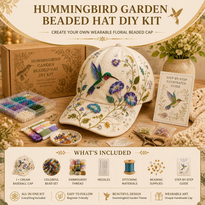 🌸🐦Hummingbird Garden Beaded Hat DIY Kit – Create Wearable Art by Hand🌿✨