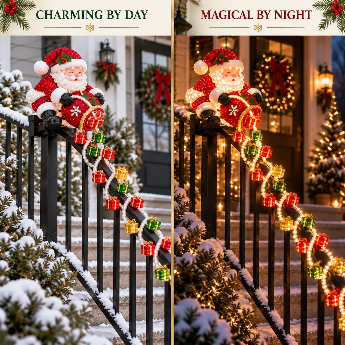 🎅 ✨Santa Magic Gift Cascade Railing Light