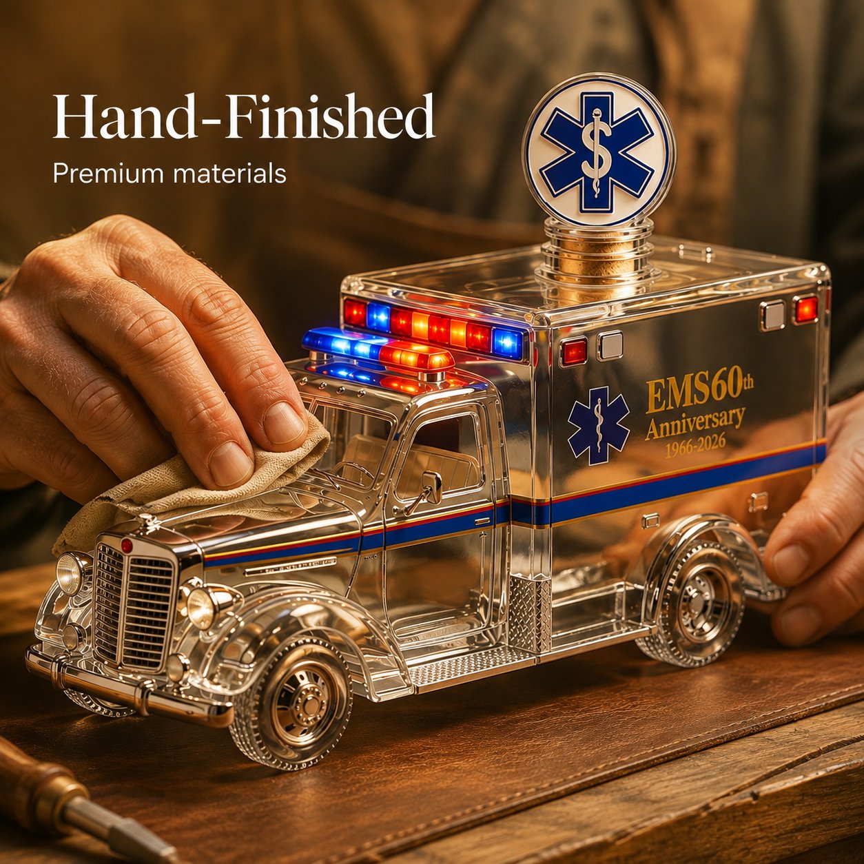 🚑 EMS 60th Anniversary Ambulance Model Decanter Bottle