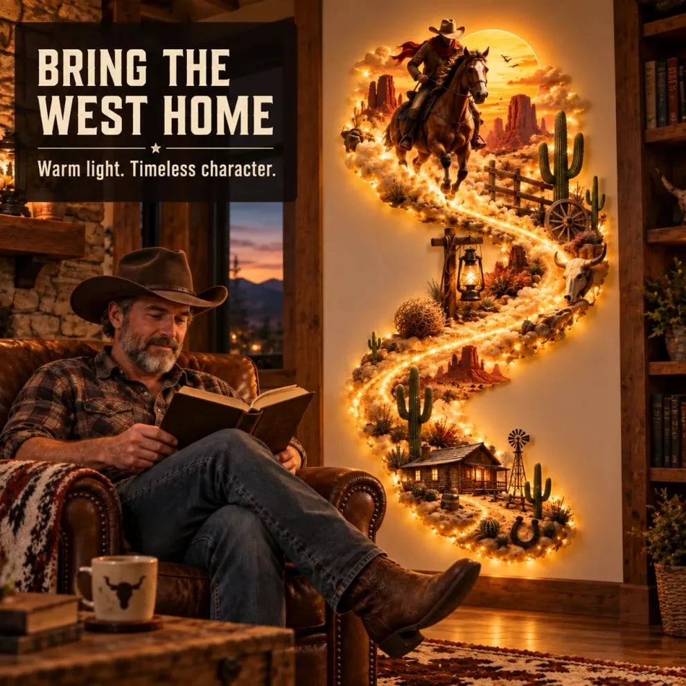 Western cowboy wall decor day and night comparison
