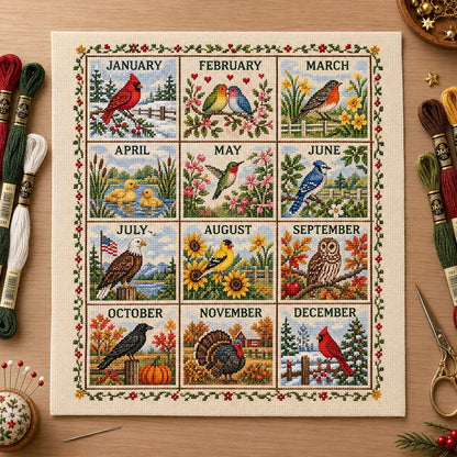 🧵🌷 Stitch the Seasons – 12-Month Embroidery Sampler Collection