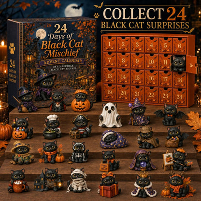 🐈‍⬛ 24 Days Of Black Cat Mischief Advent Calendar | 24 Unique Halloween Cat Collectibles with Witch, Vampire, Ghost, Pumpkin & More 🎃