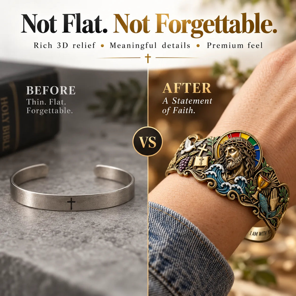 ✝️🙏 Walk by Faith Scripture Cuff – Vintage-Inspired Christian Bracelet with a Meaningful Message