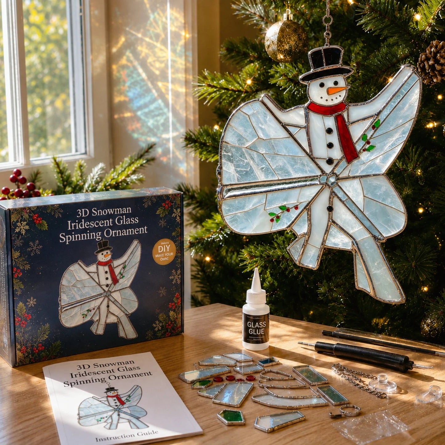 🎄Beginner-Friendly 3D Christmas Iridescent Suncatcher DIY Kit | Complete Kit with Glass-Style Panels, Metal Frames, Hanging Chain, Tools & Step-by-Step Guide Included 💕