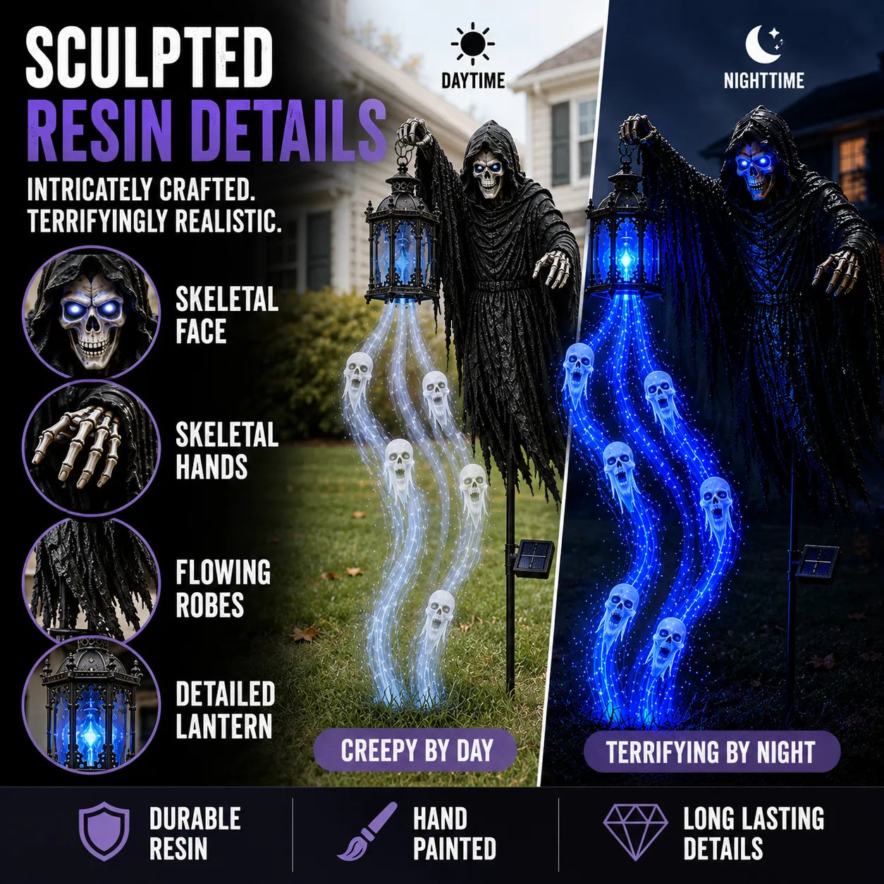 💀🔵 Solar Grim Reaper Yard Stake Light — Summon a Haunting Glow to Your Halloween Yard! 👻🏮