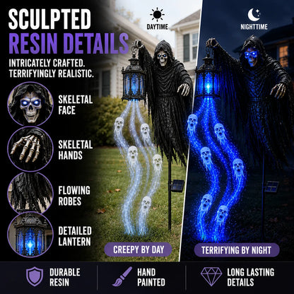 💀🔵 Solar Grim Reaper Yard Stake Light — Summon a Haunting Glow to Your Halloween Yard! 👻🏮