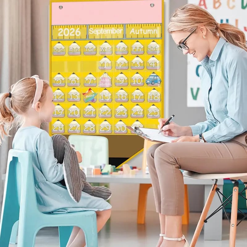 🍎📅 Back to School 2026-2028 Classroom Pencil Calendar Pocket Chart | Fun Learning Tool for Teachers