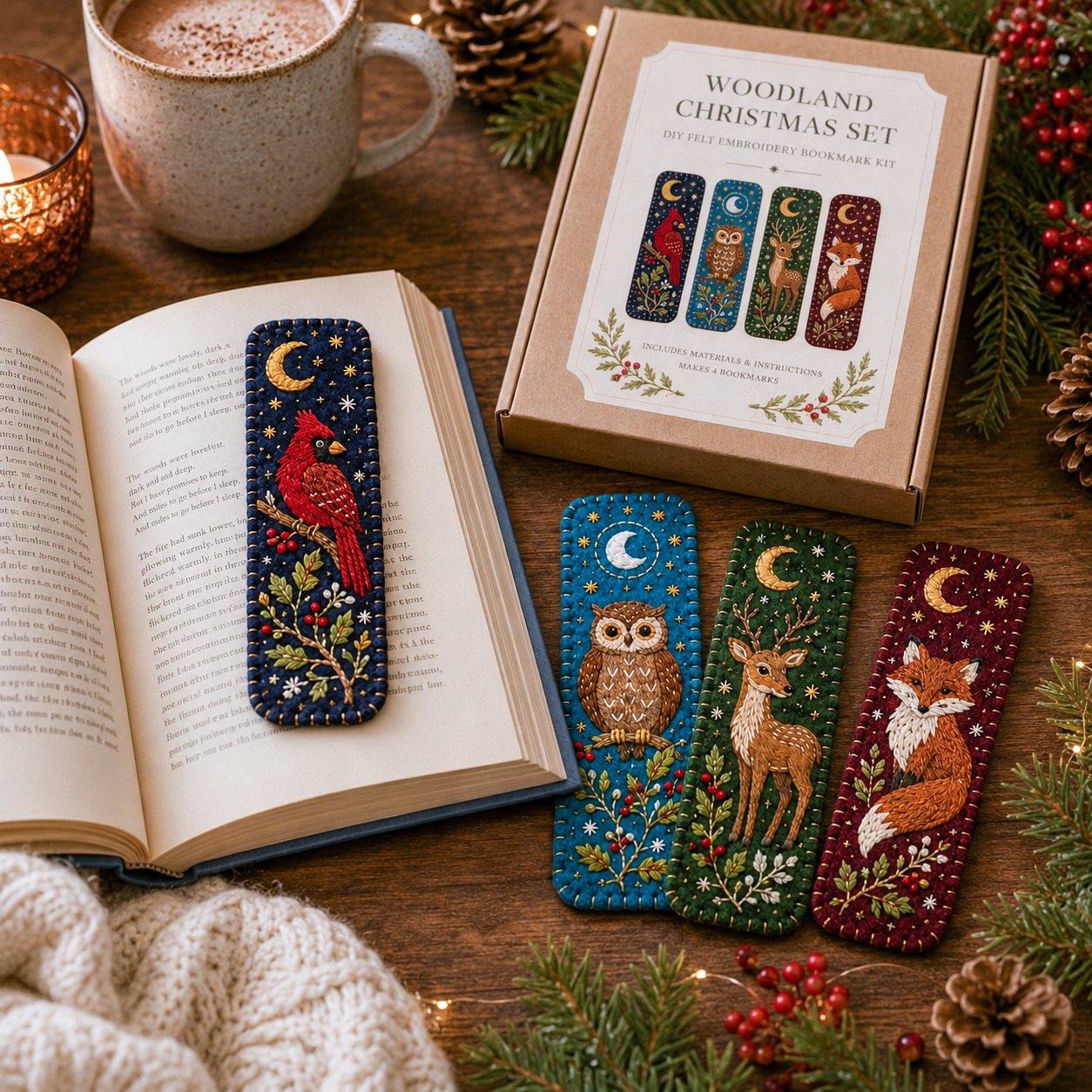 ⏳ Last Day 49% OFF – 🎄 DIY Felt Embroidery Bookmark Kit