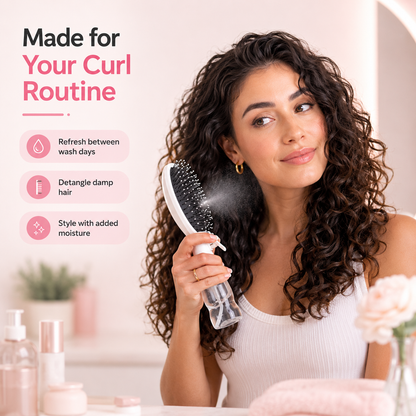 💦🪮 2-in-1 Mist & Style Detangling Brush – Refillable Curl Refresh Hair Tool