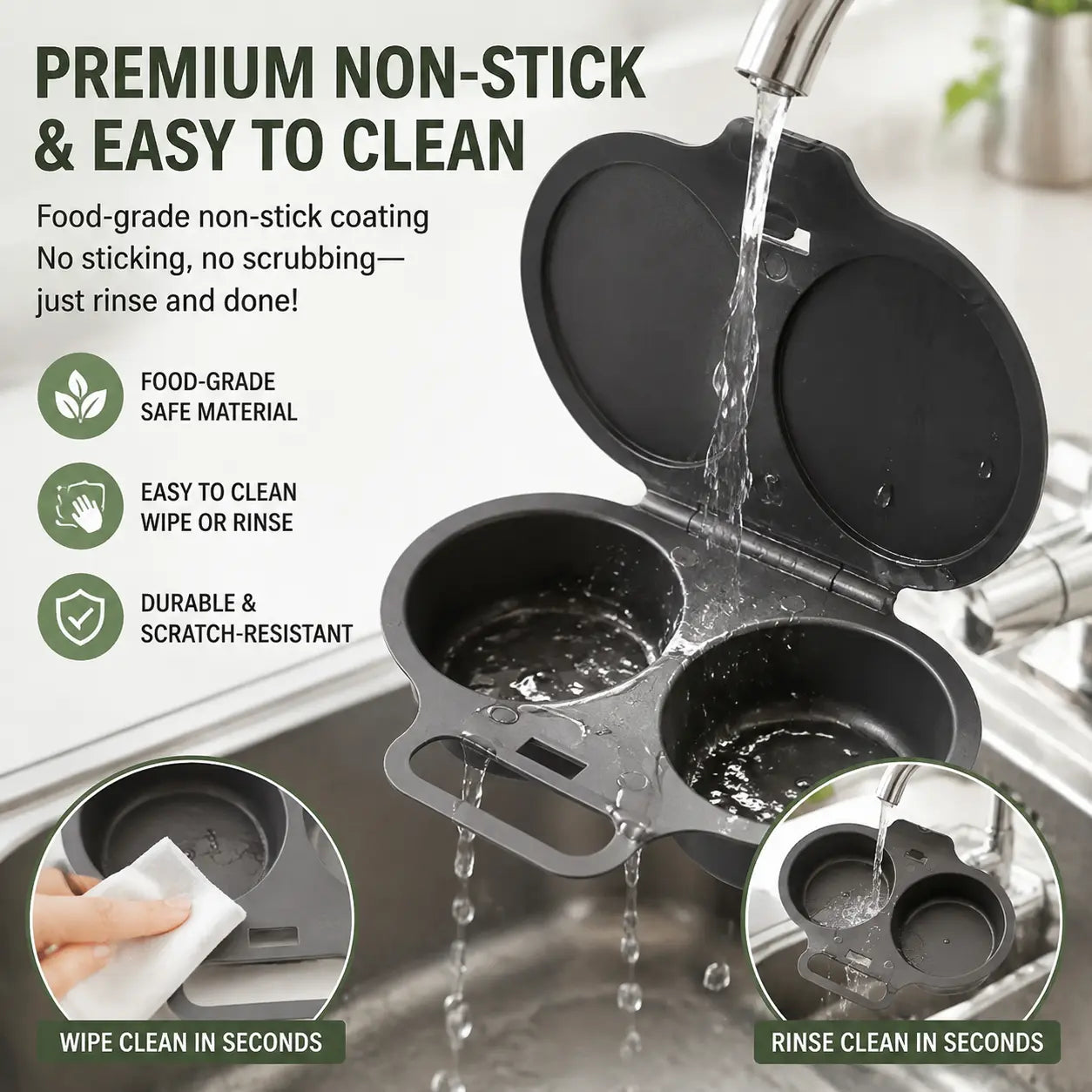 BPA-Free Microwave 2-Cup Egg Steamer Mold (Dark Gray) – Non-Stick Quick Prep Egg Cooker