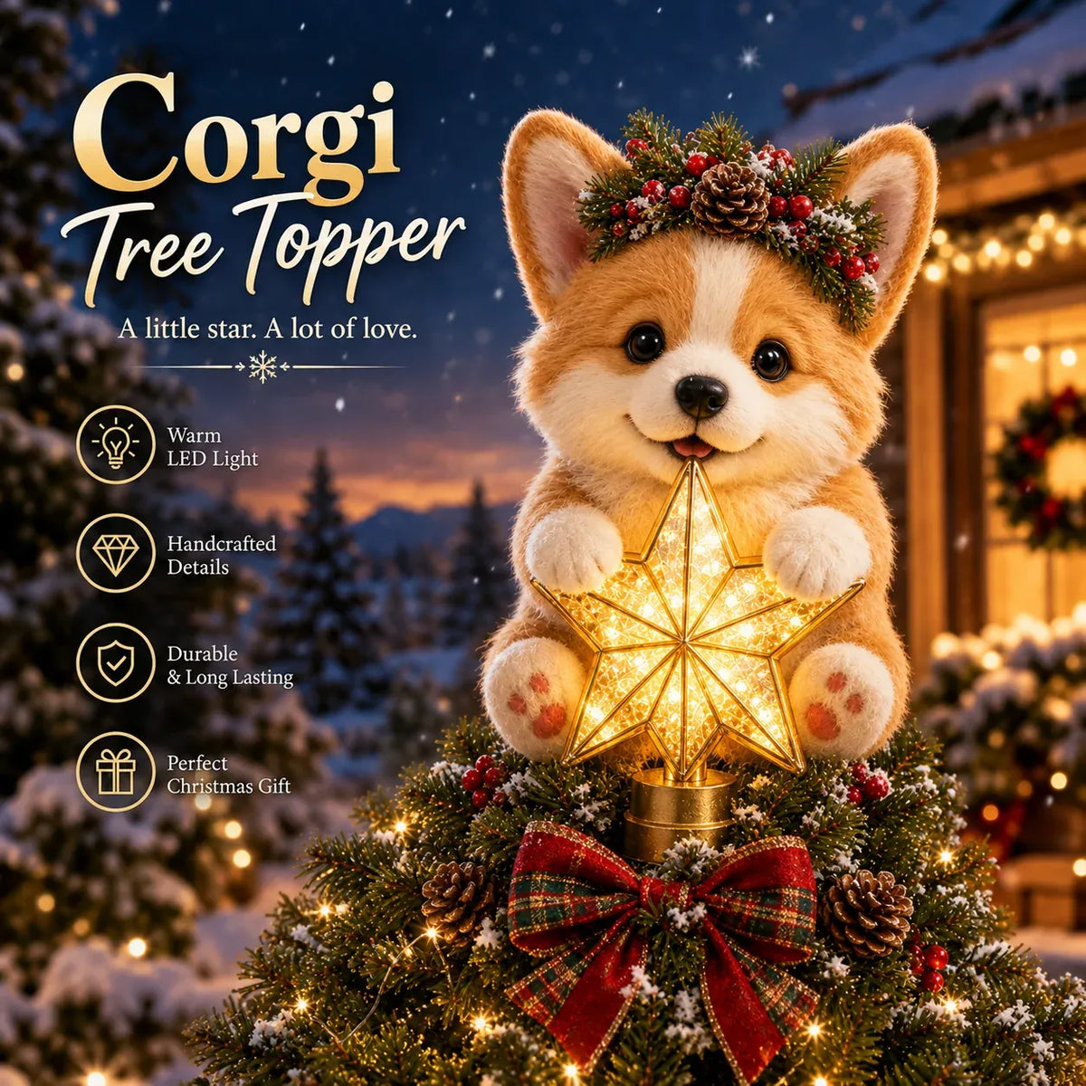 🐶✨ Cheerful Puppy Christmas Tree Topper