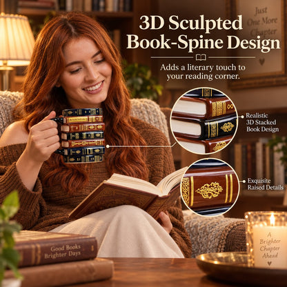 3D Stacked Vintage Book Mug: Cozy Library Style Coffee Cup for Book Lovers, Reading Nook & Home Desk