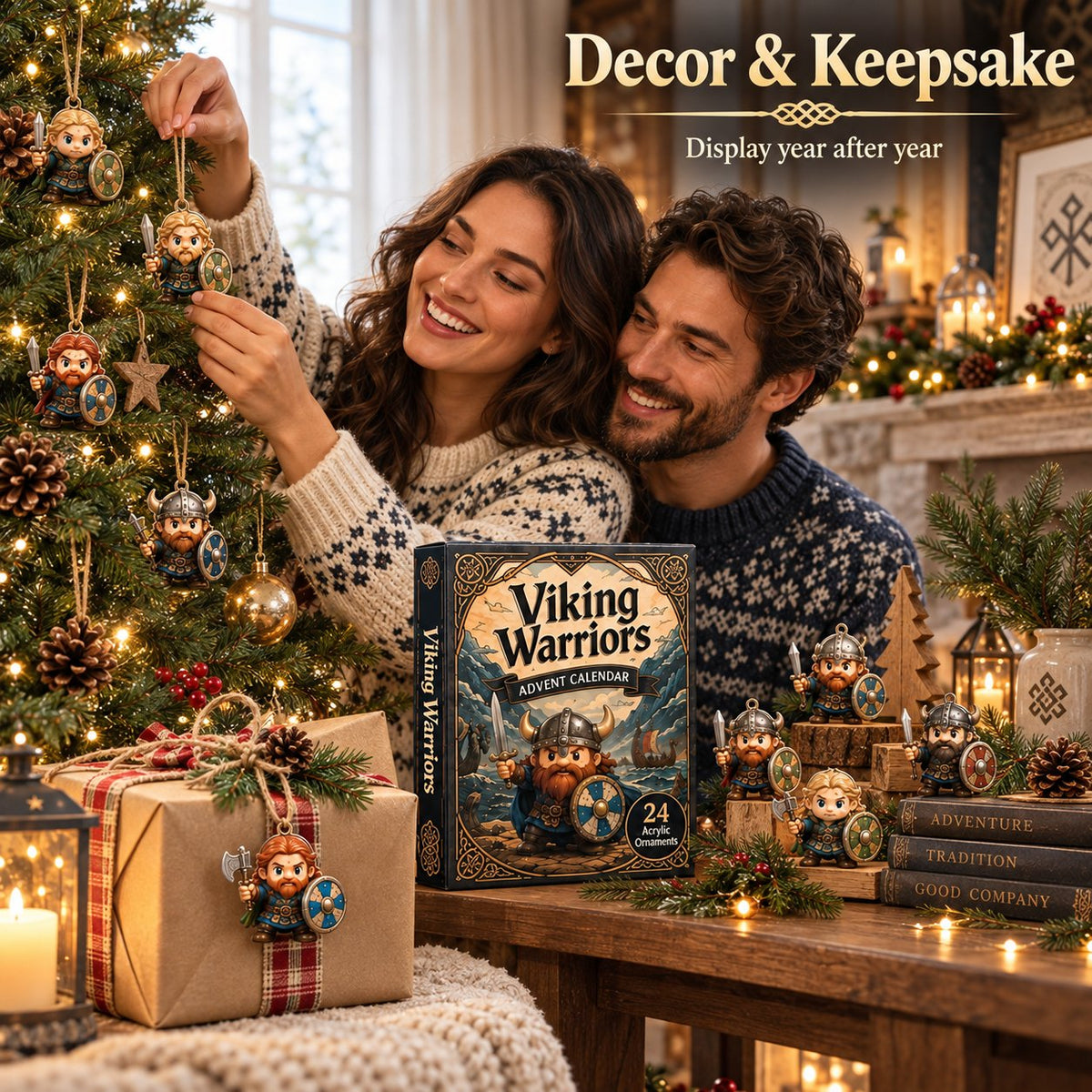 ⚔️24 Days Viking Warrior Countdown Box | Reusable Christmas Tree Ornaments & Family Holiday Tradition
