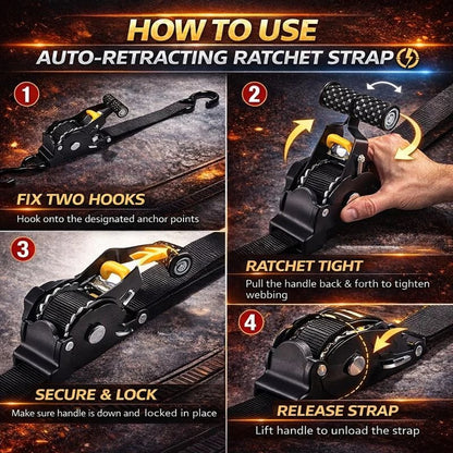 💪Auto-Retract Tie-Down Ratchet Straps
