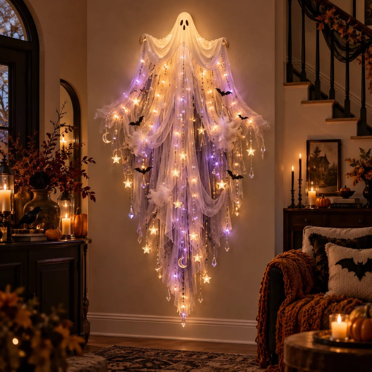 Raven Midnight Cascade displayed in a cozy Halloween living room