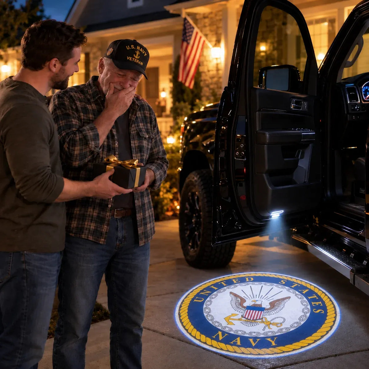 🇺🇸 HonorBeam™ Car Welcome Light | Patriotic Door Projection for Veterans & Military Families 🎖️