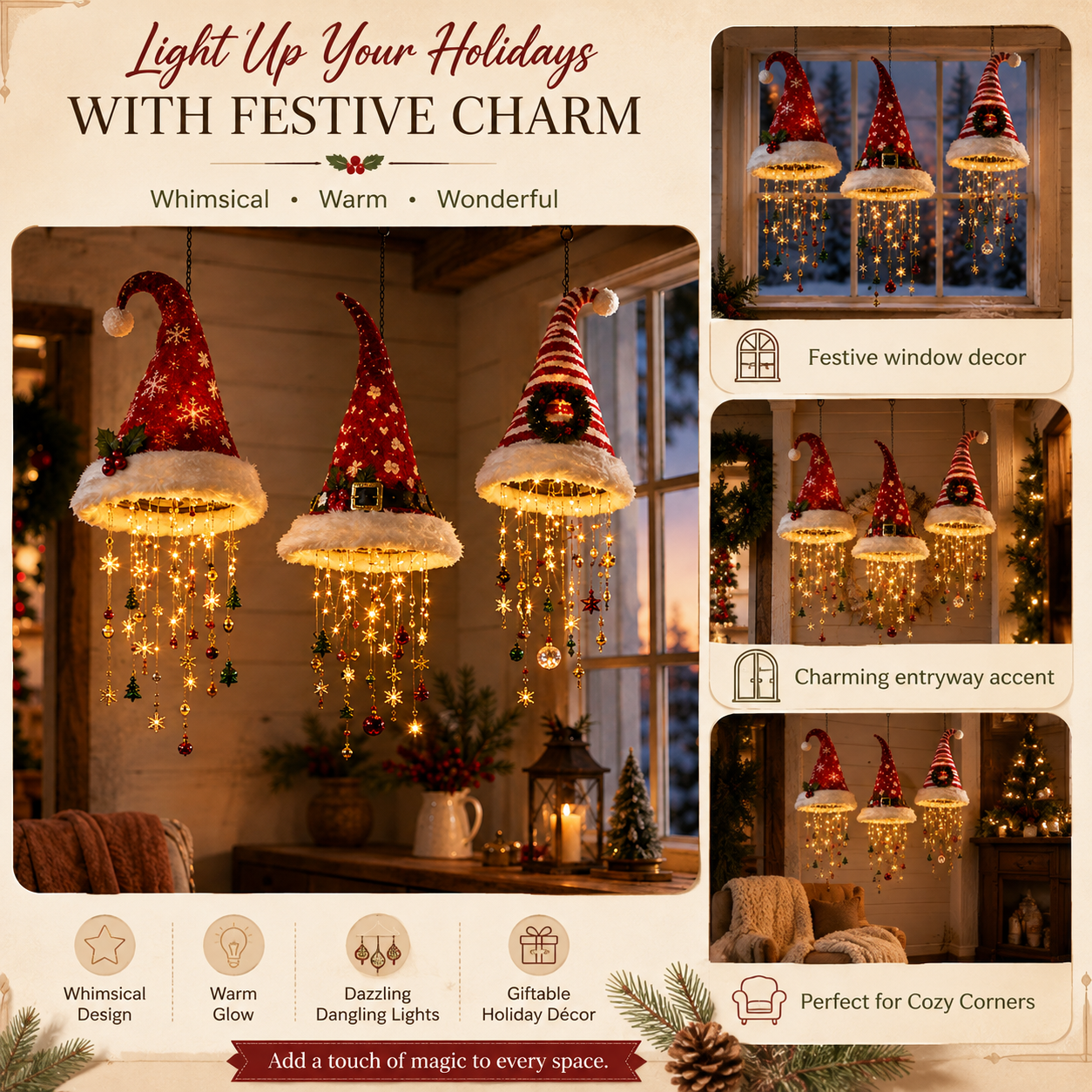 🎅 Lighted Santa Hat Hanging Chandelier 🎄