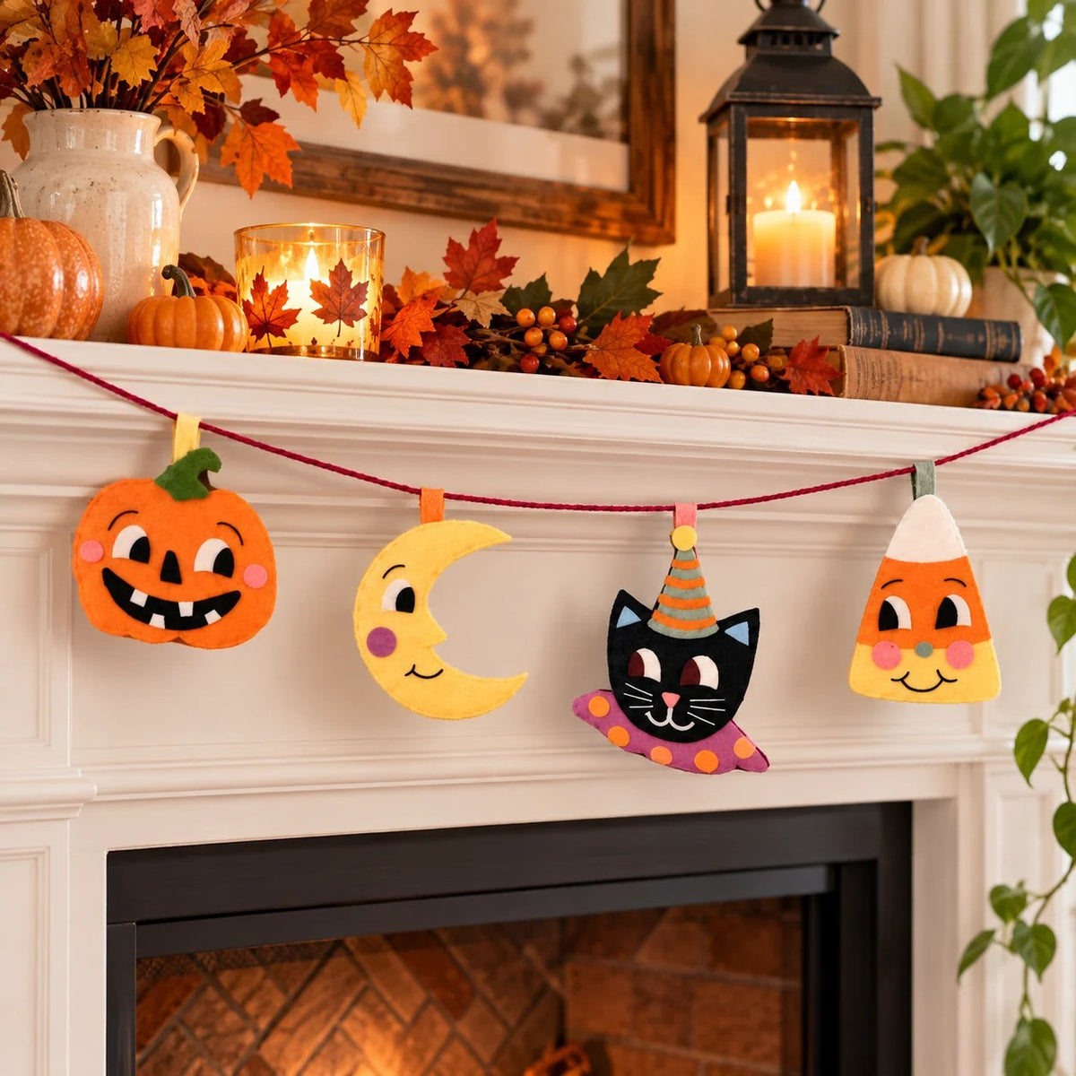 🎃 Halloween Garland DIY Kit – Cute Felt Craft with Pumpkin, Moon, Black Cat & Candy Corn 🐈‍⬛🌙