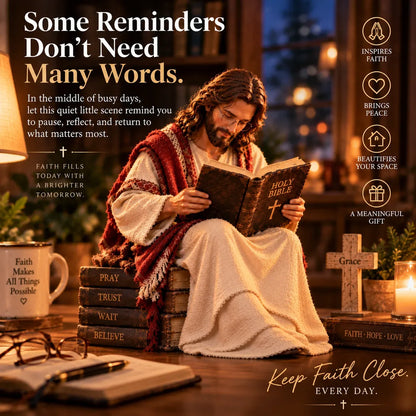 ✝️ Keep Faith Close – Jesus Reading the Bible Figurine