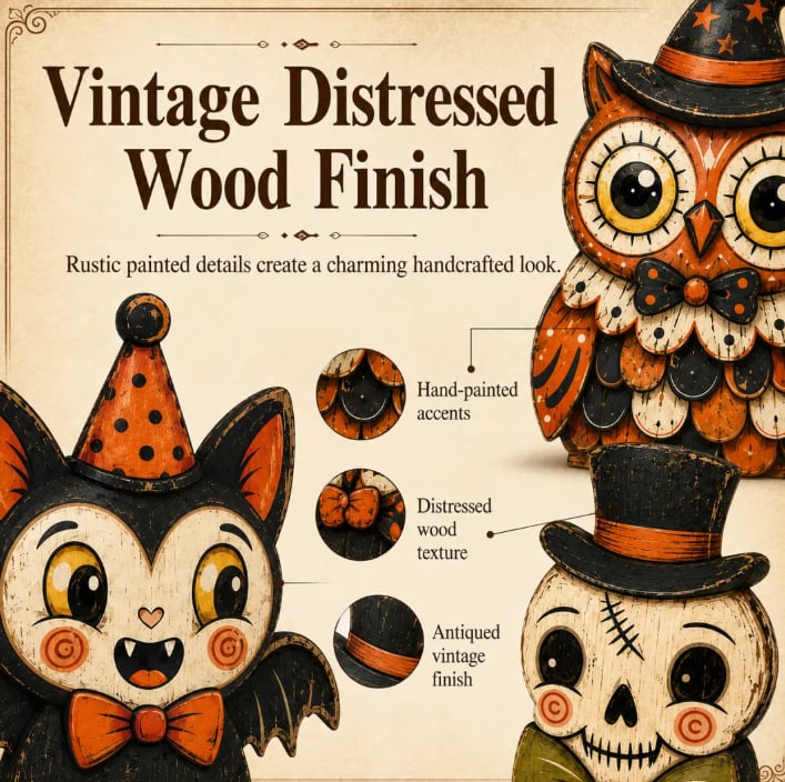 👻🎃 Vintage Wooden Halloween Table Decor