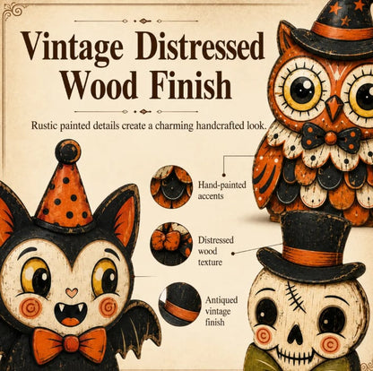 👻🎃 Vintage Wooden Halloween Table Decor