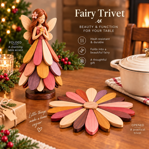 🧚 Fairy Bloom Trivet – Foldable Fairy Decor & Heat-Resistant Table Protector