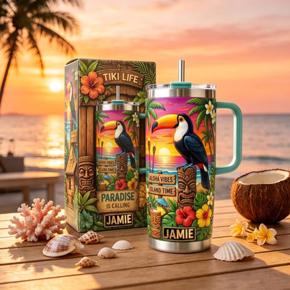 🌺🦜 Personalized Tiki Life Toucan Tumbler