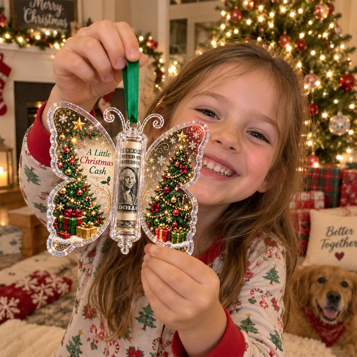 🦋💵 Embossed Butterfly Christmas Cash Gift Ornament – Holiday Money Holder Keepsake 🎄✨