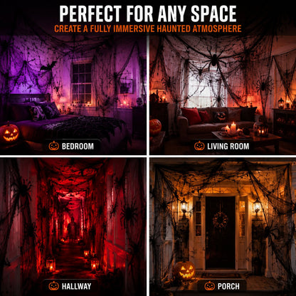 🕸️💡 Haunted Hallway Makeover Set – Gauze, Glow & Bat Decor for Spooky Halloween Scenes