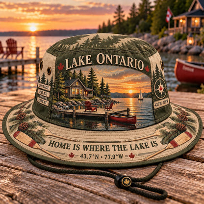 🔥LAST DAY 50% OFF - 🌊🍁 Lake Ontario Cottage Life Boonie Hat – Home Is Where the Lake Is (🧢100% Cotton)